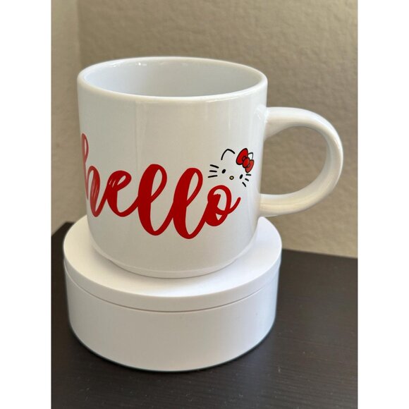 Hello Kitty Script Face Mug | 13 oz Ceramic | Stackable Sanrio Cup | Pre-Loved - Picture 7 of 7